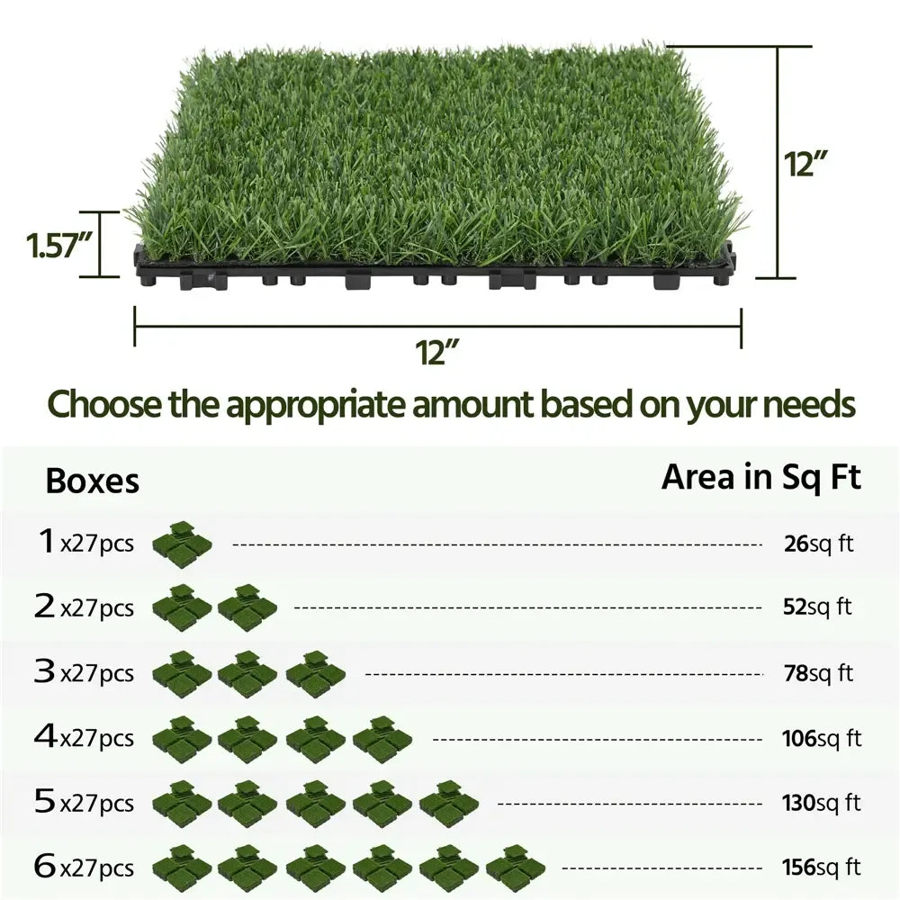 12"x12" Self-Draining Artificial Grass Tiles 6 Pack