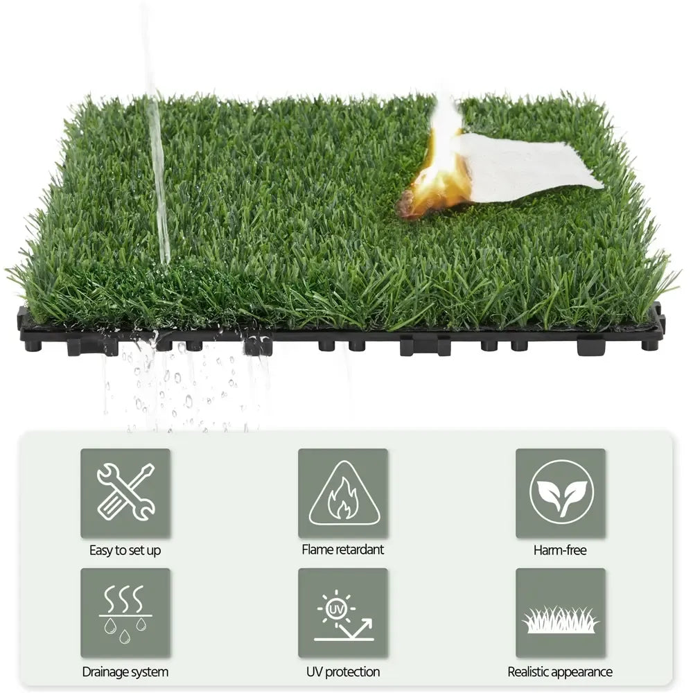 12"x12" Self-Draining Artificial Grass Tiles 6 Pack