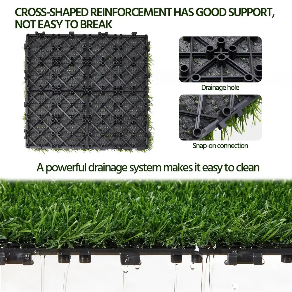 12"x12" Self-Draining Artificial Grass Tiles 6 Pack